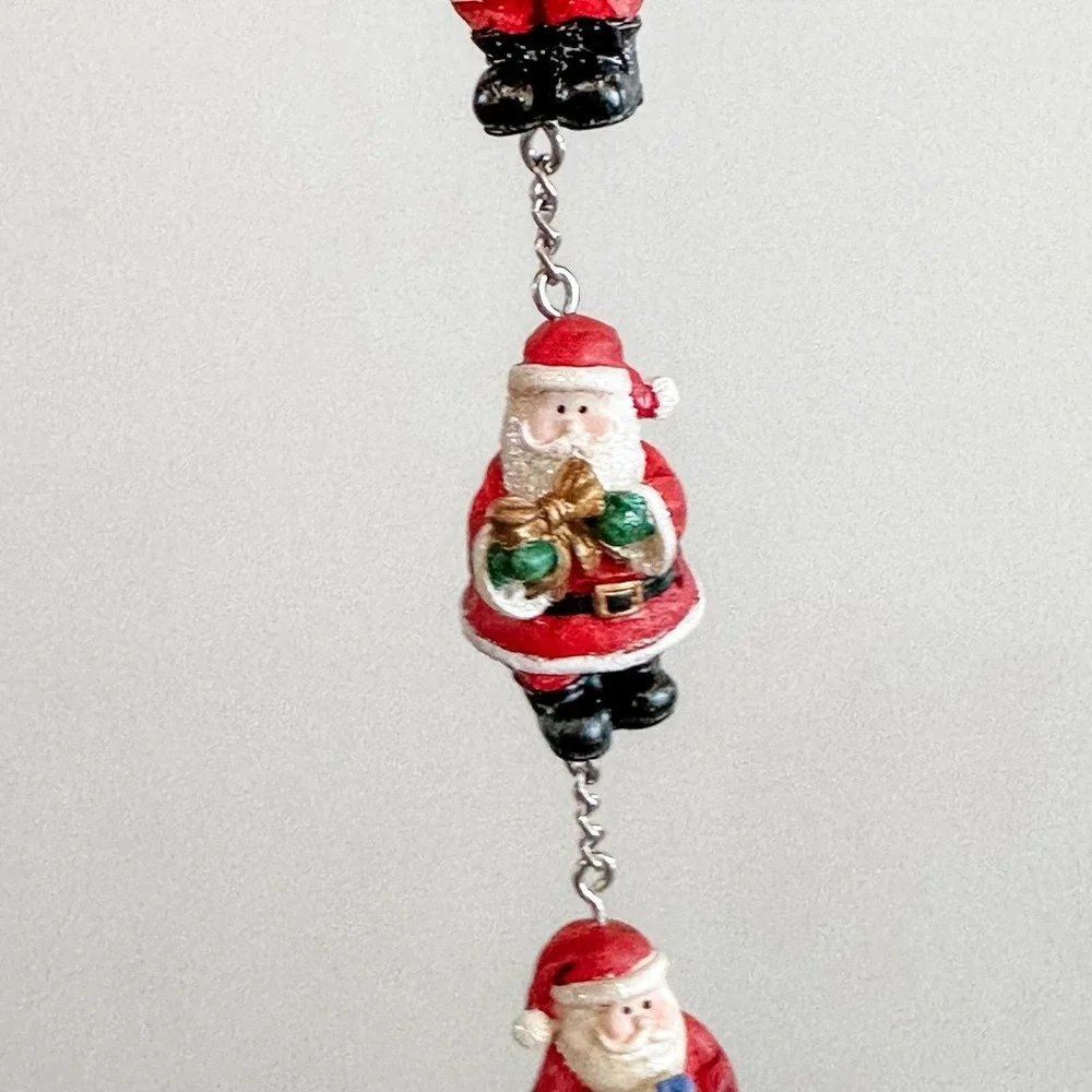 VTG New RUSS 3 Santa's w/List, Bow & Present Hanging on Chain Christmas Ornament